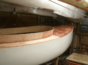 April 2015 - Coaming and decks fitted 3mm oak veneer complete on inside